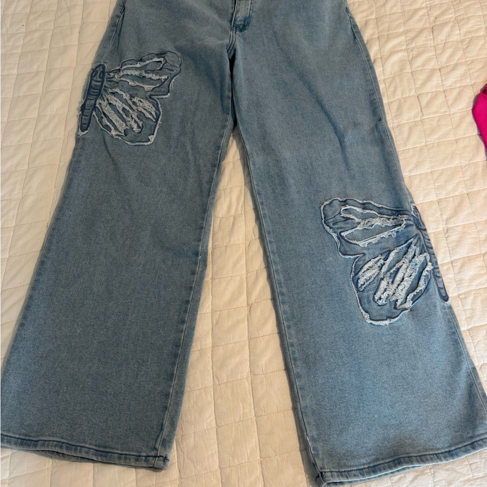 Women's Blue Butterfly Embroidered Jeans